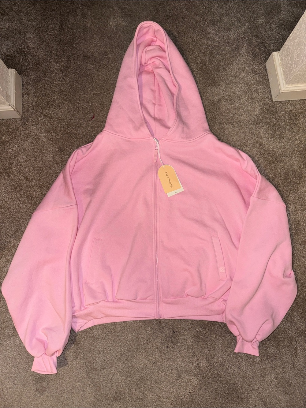 Blogilates Marshmallow Light Pink Zip-Up Hooded Sweatshirt - Women's Cozy Hoodie